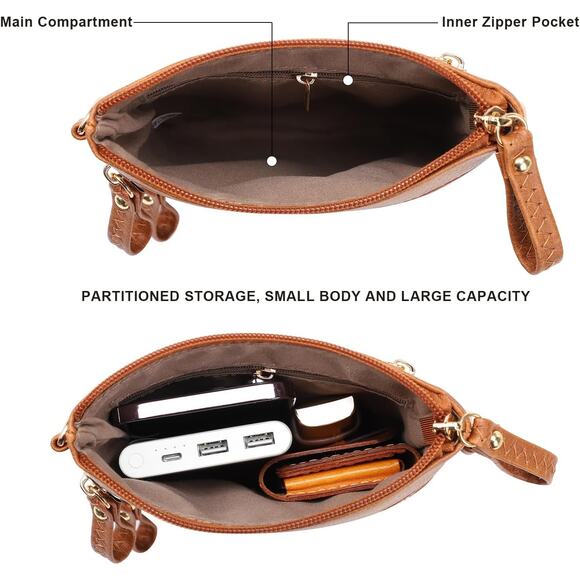 Brown Faux Leather Crossbody – Gold Zipper Detail, Compact & Stylish - Picture 5 of 6